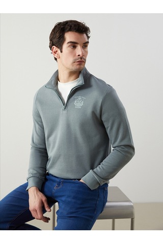 Lcwaıkıkı Classic Yeşil Dik Yaka Uzun Kollu Baskılı Erkek Sweatshirt