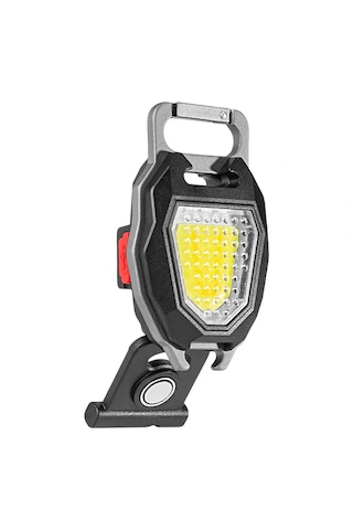 Powermaster - 800 Lümen Şarjlı Cob Led El Feneri Kamp Lambası Mıknatıslı Kapak Açacaklı Düdüklü Elektronik Çakmaklı Anahtarlık Cep Işıldak Siyah