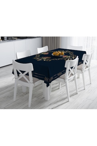 Flower Framed Masa Örtüsü - Çiçek Çerçeveli, Ince Keten Uluslararası Yıkama Ve Solmama Sertifikası Çok Renkli