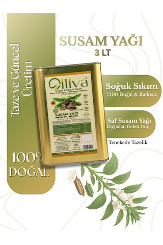 3 Litre Soğuk Sıkım Susam Yağı %100 Doğal, Katkısız, Teneke Ambalaj 3 L