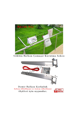 Demir Balkon Korkuluk Alüminyum Küpeşte Çamaşır Kurutma Askılığı Gri - Gümüş