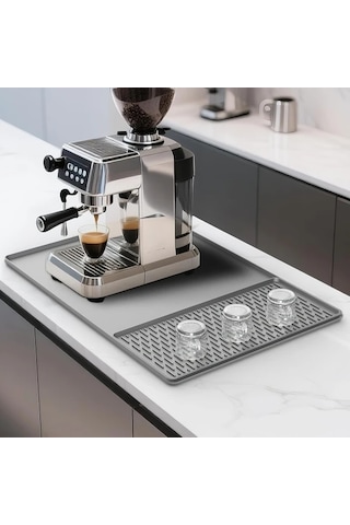Elmpaly Beyaz Yükseltilmiş Kenarlı Silikon Kahve Makinesi Matı Kurutma Paslanmaz Yüzey Bulaşık Makinesi Uyumlu