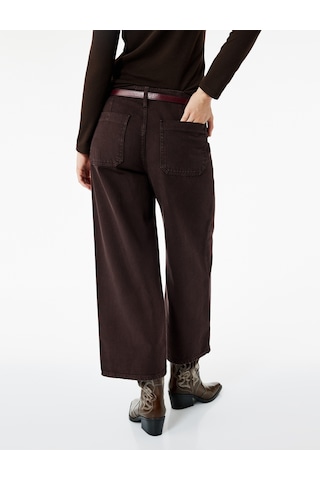 Koton Pamuklu Geniş Paça Kemerli Crop Pantolon - Wide Leg Jeans Kahverengi 7wal40008mw Kahve