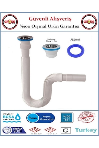 Lavabo Evye Gider Sifonu - Körüklü - Paslanmaz Süzgeç - Paslanmaz Beyaz