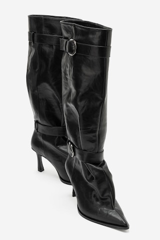 Luvi Shoes Marcella Siyah Kemerli Kadın İnce Topuklu Çizme