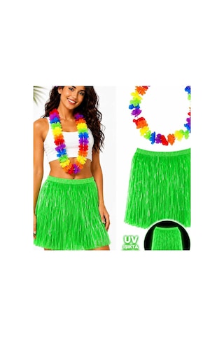 Neon Yeşil Hawaii Etek 40 Cm Ve Rengarenk Hawaii Kolye Evimdeyokyok