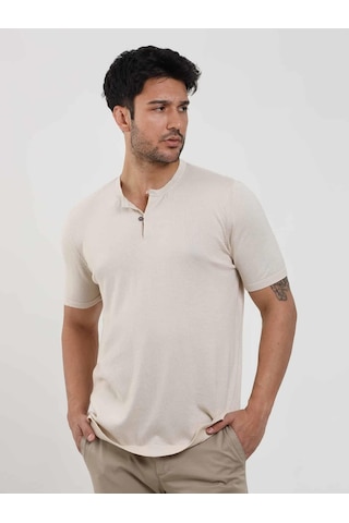 Dufy Bej Erkek Slim Fit Düz Düğmeli O Yaka Kazak - 104641-bej Bej