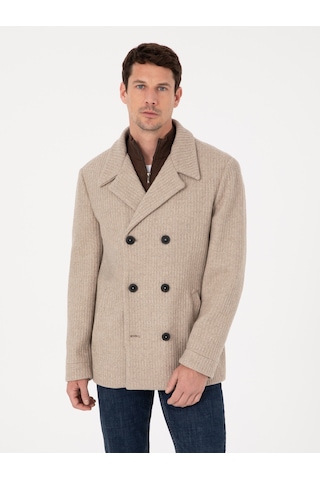 Cacharel Vizon Slim Fit Yün Karışımlı Kruvaze Kaşe Kaban Kahverengi