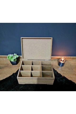 Ahşap 9 Bölmeli Büyük Boy Takı Saat Aksesuar Kutusu Fitilli Model