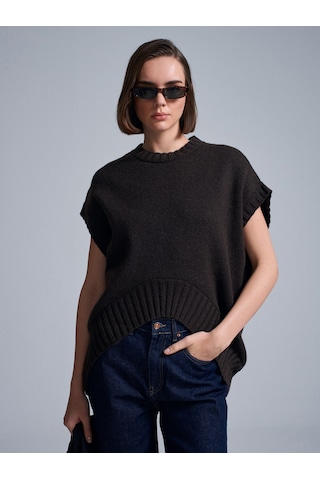 Dilvin 10839 Yün Karışımlı Oversize Süveter - Kahverengi