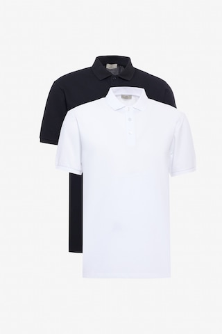 George Henry 2'Li Çekmeyen Pamuklu Kumaş Slim Fit Dar Kesim Kıvrılmaz Polo Yaka Tişört Paketi Siyah-Beyaz
