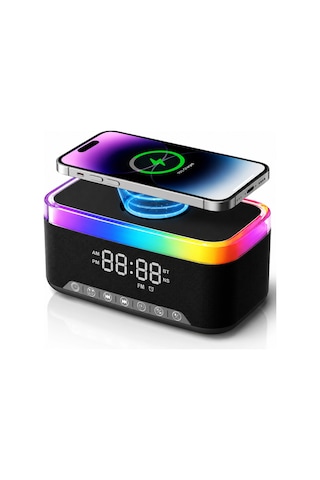 Jedel Sa-148 Dijital Saatli Bluetooth Hoparlör Ve 15w Hızlı Kablosuz Şarj İstasyonu