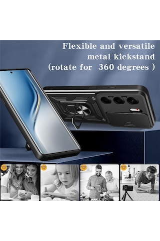 Tecno Camon 40 Pro 5g Kılıf Kamera Sürgülü Yüzüklü Slide Tank Kapak