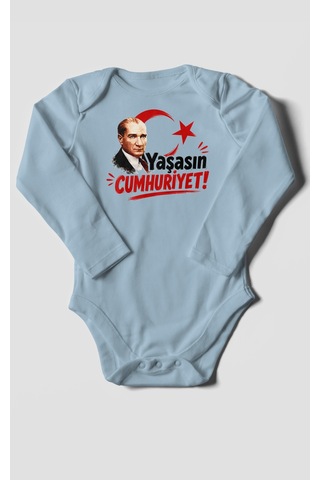 Morivokids Yaşasın Cumhuriyet Uzun Kollu Bebek Body %100 Pamuk Bebe Mavisi