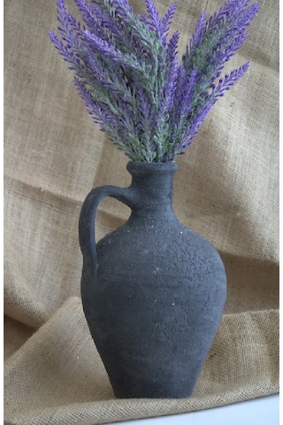Siyah Çömlek Vazo 25 Cm Toprak Vazo Dekoratif Vazo