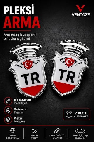 2 Adet Tr Logo Krom Görünümlü Pleksi Arma Oto Dekoratif Etiket Çiftli Set 5,5x3,5 Cm