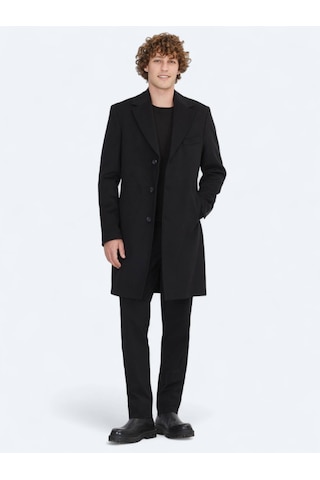 Kip Siyah Regular Fit Kruvaze Yaka Casual Dokuma Palto Siyah