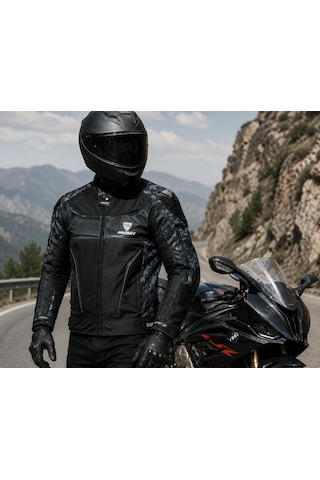 Prosev Ce2140 Motosiklet Montu 4 Mevsim Hörgüçlü Maxdura 600-d Dayanıklı Kumaş Deri Motorcu Mont Camo Çok Renkli