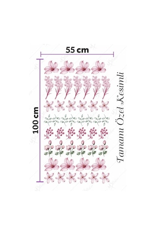 MSticker Özel Kesimli Soft Renkli Çiçekler Duvar Sticker