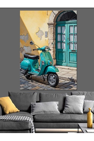 Kapı Önü Yeşil Vespa Dekoratif Kanvas - Mdf Ahşap Tablo