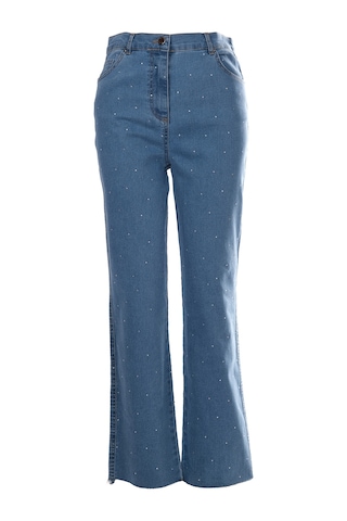Seleste Minimalist Taş Detaylı Kadın Jean Pantolon - Midi Boy Lacivert