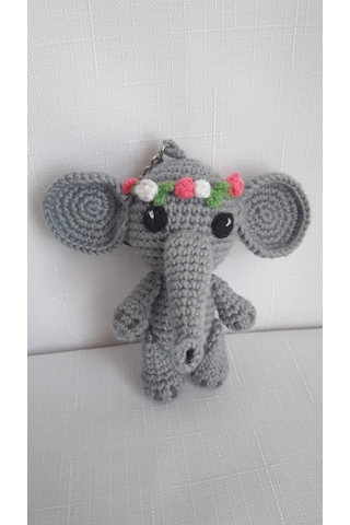Amigurumi Çiçekli Fil Anahtarlık