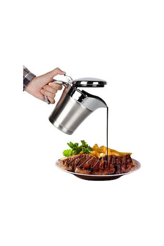 Sones 304 Paslanmaz Çelik Sos Kabı Biftek Sos Tenceresi Domates Sosu Şişesi Çift Yalıtımlı Baharat Tenceresi, Kapasite: 450ml