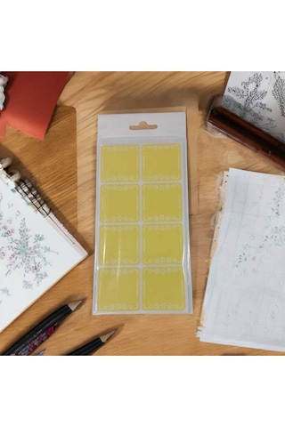 Store 100 Adet Çiçek Motifli Dekoratif Kare Sarı Etiket Sticker 3.9cm X 3.9cm Çok Renkli