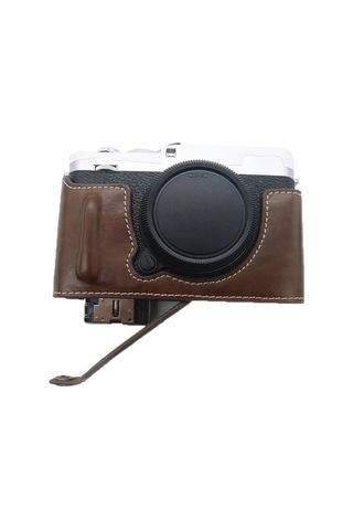 Pazly Fujifilm X-e4 İçin Pu Deri Alt Kasa, Pil Açma Tasarımlı Koruyucu Kapak - Kahve