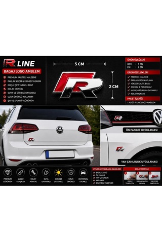 R Logo Bagaj Amblem Krom Kırmızı Premium Tasarım 0000