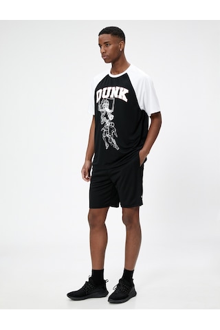 Koton Spor Oversize Tişört Basketbol Baskılı Bisiklet Yaka Yarım Kollu Siyah 3Sam10030Nk 3Sam10030Nk999 Siyah