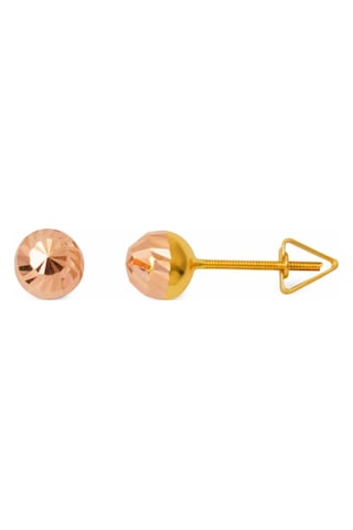Çgk Çiğdem Gürel Kuyumculuk Minimal Altın Renk Kesim Detaylı Vidalı Top Küpe Gold
