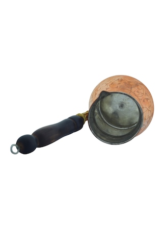 Ludıa İşlemeli Ahşap Saplı El Yapımı Eskitme Bakır Cezve M3