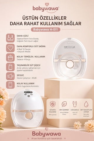 Babywawa H-011 Giyilebilir Göğüs Pompası 2'li Set Kablosuz, Sessiz, Taşınabilir Süt Sağma Makinesi