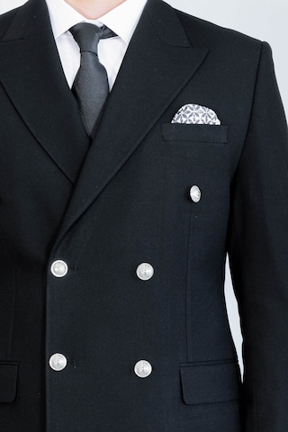 Gümüş Düğmeli Slim Fit Kruvaze Siyah Erkek Takım Elbise Wessi Siyah
