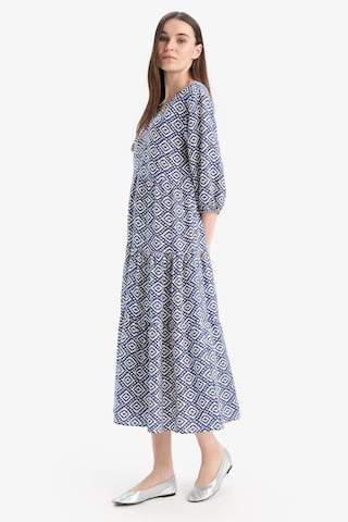 Defacto Regular Fit Desenli V Yaka Uzun Kollu Maxi Elbise E8302AX25SP İndigo