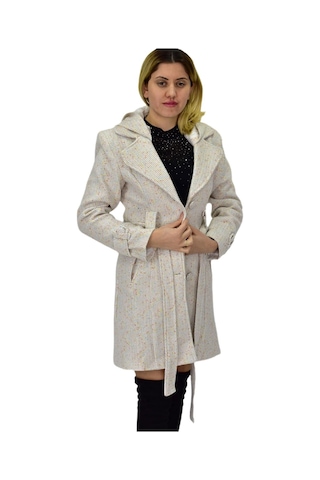 Kadın Pıtırcık Uzun Kaşe Kaban Bgl-st04122 Krem