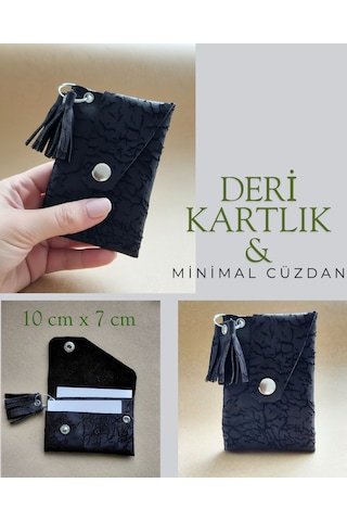 Luna Luster Hakiki Eskitme Deri Kadın Minimal Avuçiçi Tasarım Kartlık & Cüzdan Antrasit Siyah Siyah