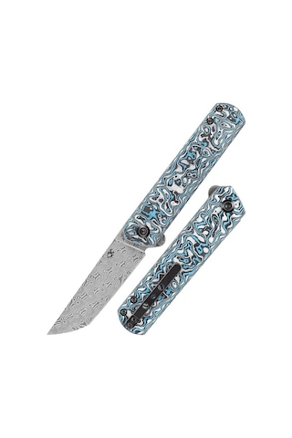 Kansept Foosa Kayma Eklemi/flipper Kamp Bıçak Mavi Beyaz Karbon Fiber Sap Damascus Çelik Kamp Çakı K2020t2 Kum