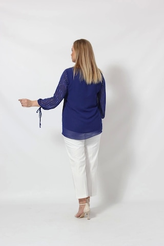 3243 Kolu Taş Baskılı Şık Bluz Saks Saks