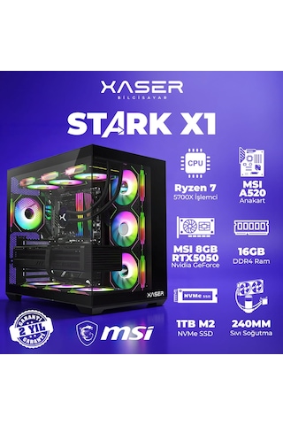 Xaser Stark X1 R7-5700X 16 GB 1 TB M.2 Nvme SSD 8 GB RTX5050 Free Dos Masaüstü Oyuncu Bilgisayarı