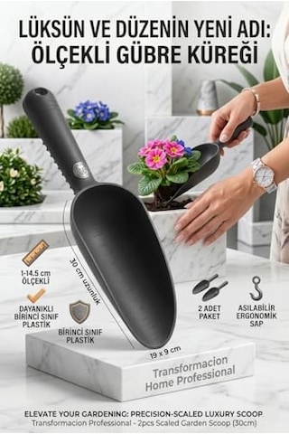2'li Bahçe Küreği Seti, Plastik, Ölçekli, Çok Amaçlı, 30 Cm, Toprak Ve Pet Mama Aktarma