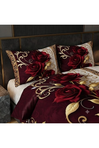 Özel Tasarım Marka Çift Kişilik Nevresim Takımı Organik Saten & Pamuk Luxury Premium Kumaş Gül Çeyiz Kırmızı Pembe Beyaz Sarı Ranforce Solmaz Baskılı