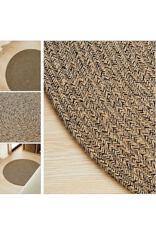 Ocean Home Textile Siyah Kırçıllı Jüt Halı Kilim 80 Cm Çap