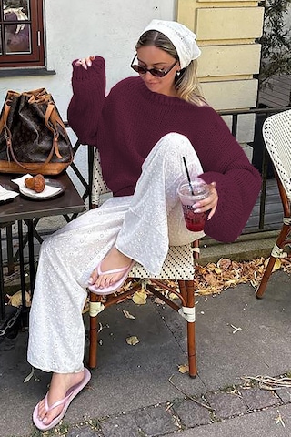 Madmext Bordo Balon Kol Rahat Kesim Kadın Triko Kazak Mg2602 Bordo