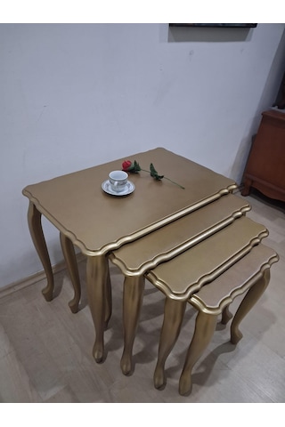 Zigon St 90640 Klasik Model Sehpa Parlak Gold Renk Kayın Aslan Ayak El Yapım Gold