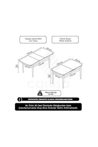 Canisa Zen Serisi 80x132 Mdf Açılabilir Beyaz Üst Tabla Siyak Ayak Masa Masa Beyaz Ayak Siyah