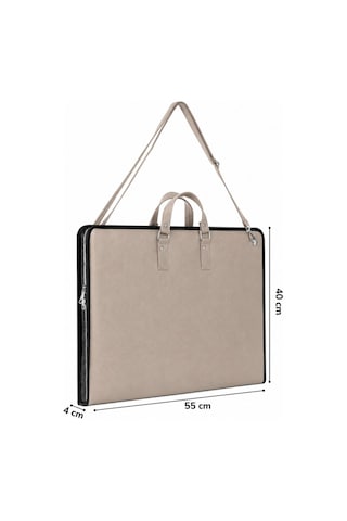 40x55 Cm Suni Deri Saplı Ve Askılı Resim Proje Çantası Bej 35x50 Cm Uyumlu, Cepli
