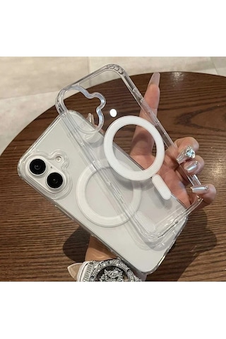 Apple Uyumlu iPhone 16 Magsafe Kablosuz Şarj Destekli Şeffaf Kılıf