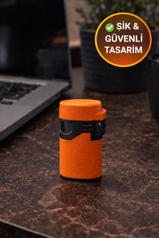 Turuncu Rüzgar Geçirmez Çakmak Turbo Alev Doldurulabilir Metal Başlıklı Güçlü Çakmak